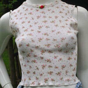 Reworked Floral Ribbed Tank Top